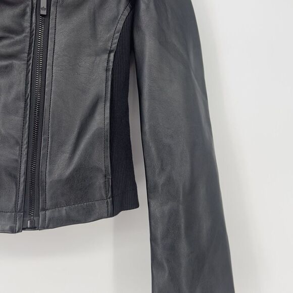 Juicy Couture Jacket Faux Leather Bomber Motorcycle Fur Collar Coat Black Sz XS - Picture 2 of 9